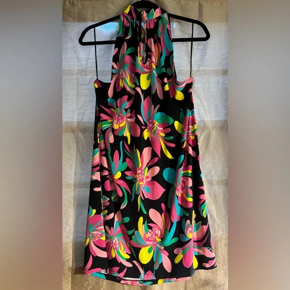Trina Turk Multicolor Floral Print Halter Mini Dress Size L - Picture 3 of 7